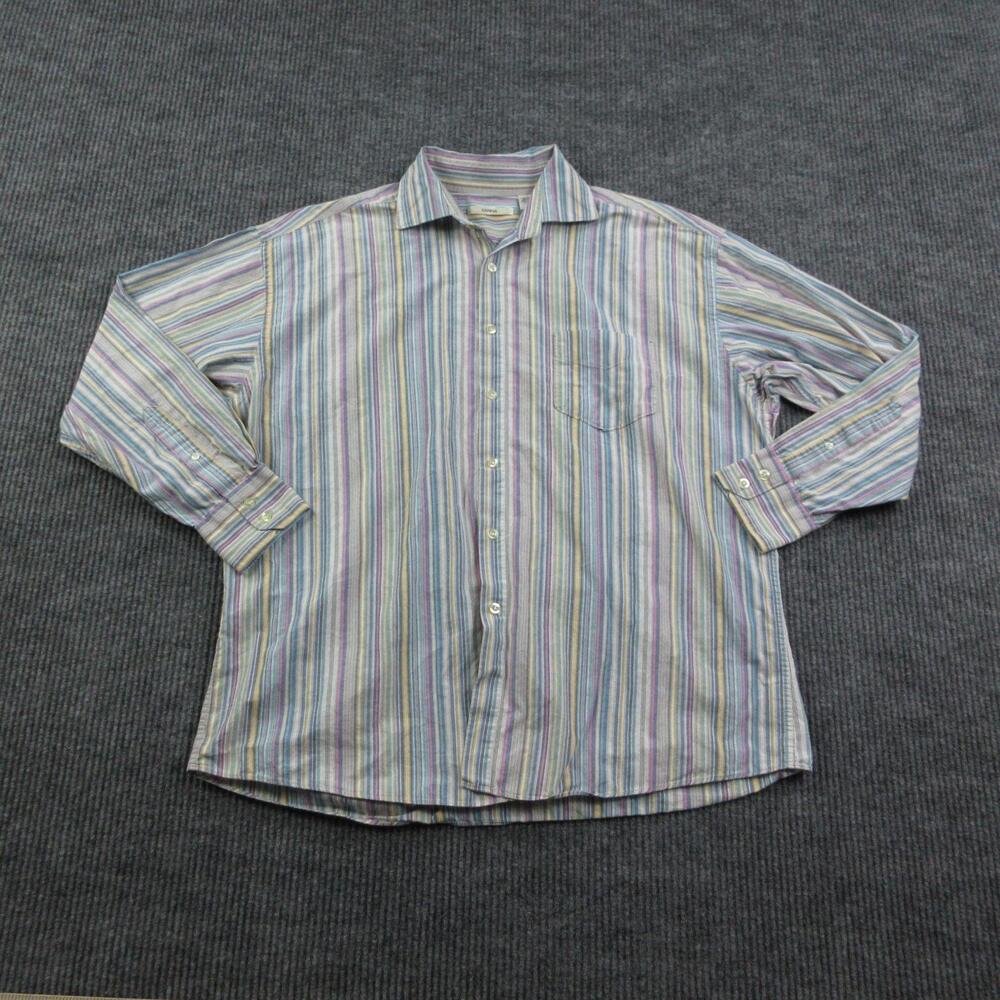 Campia Moda Shirt Mens XL Multicolor Striped Button Up Cotton Long Sleeve